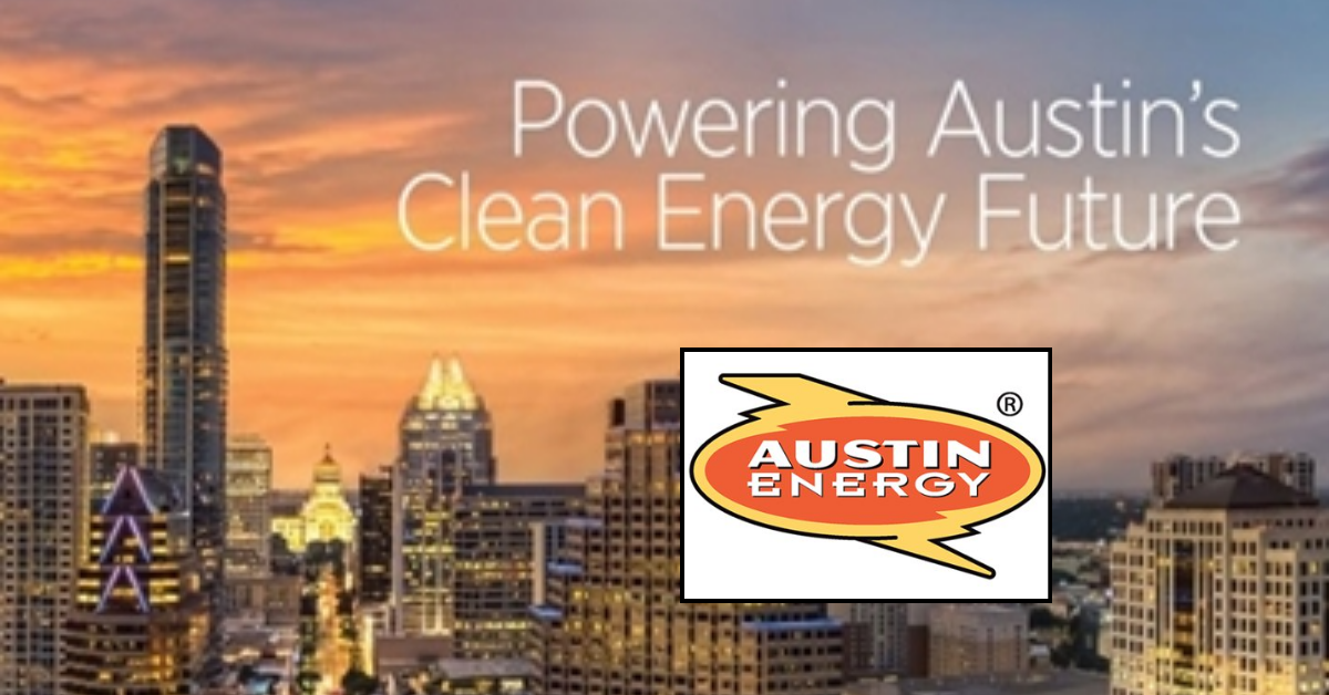 Austin Energy 2025–2026 EV charger rebate program – Powering Austin’s Clean Energy Future – official banner with downtown Austin skyline