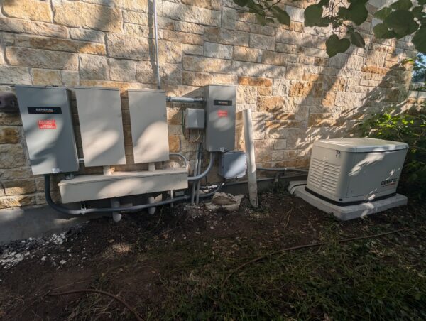 standby generator installation with transfer switch and electrical panels