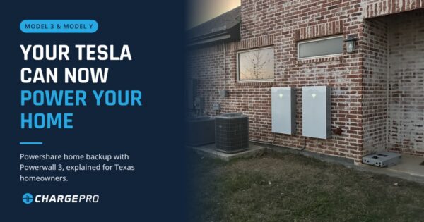 Two Tesla Powerwall 3 batteries installed beside central AC units on a Texas home by Charge Pro Texas